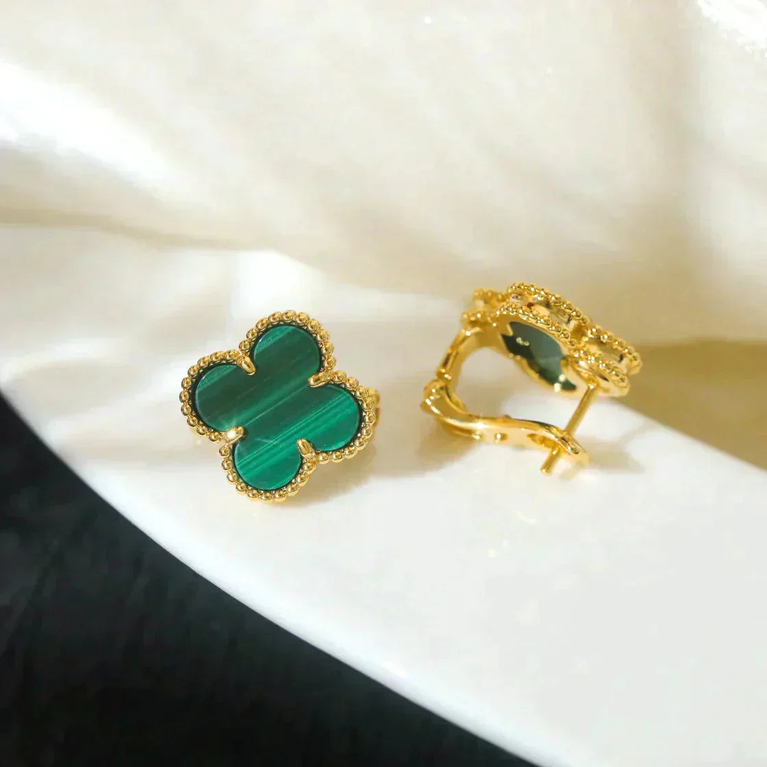 [Regal Gem]CLOVER MEDIUM 1 MOTIFS MALACHITE  EARRINGS