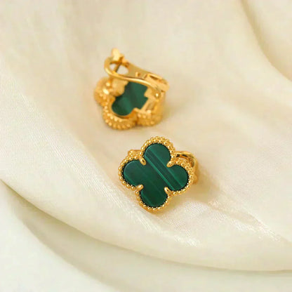 [Regal Gem]CLOVER MEDIUM 1 MOTIFS MALACHITE  EARRINGS