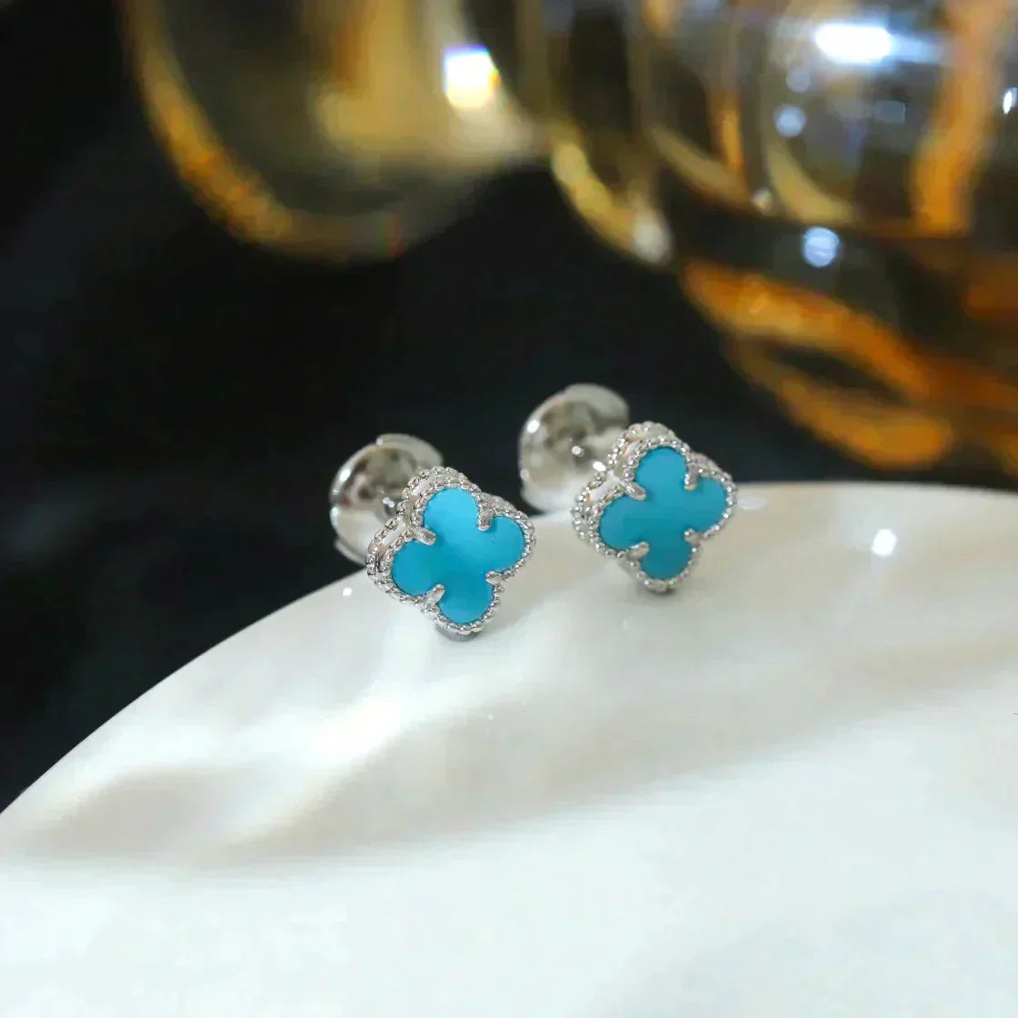 [Regal Gem]CLOVER MINI 9.5MM ONYX STUD EARRINGS SILVER