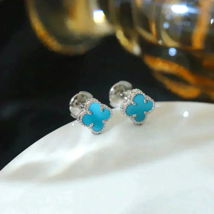 [Regal Gem]CLOVER MINI 9.5MM ONYX STUD EARRINGS SILVER