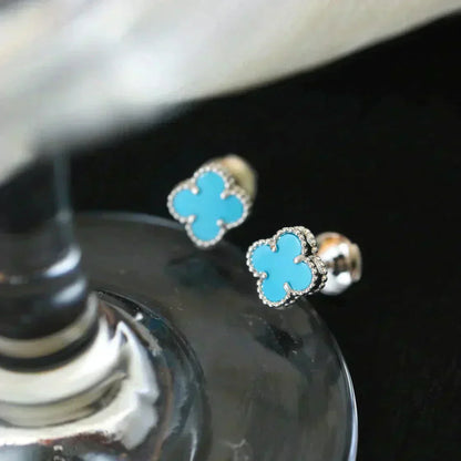 [Regal Gem]CLOVER MINI 9.5MM ONYX STUD EARRINGS SILVER