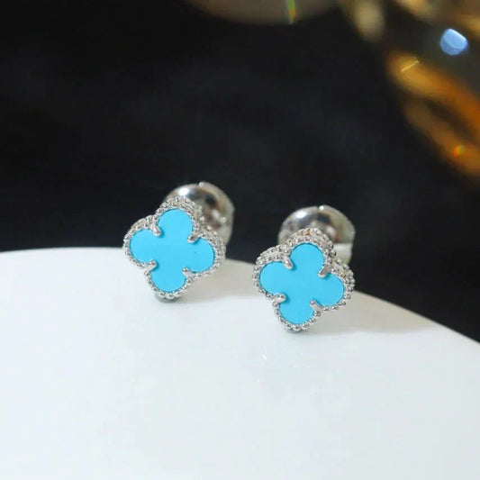[Regal Gem]CLOVER MINI 9.5MM ONYX STUD EARRINGS SILVER