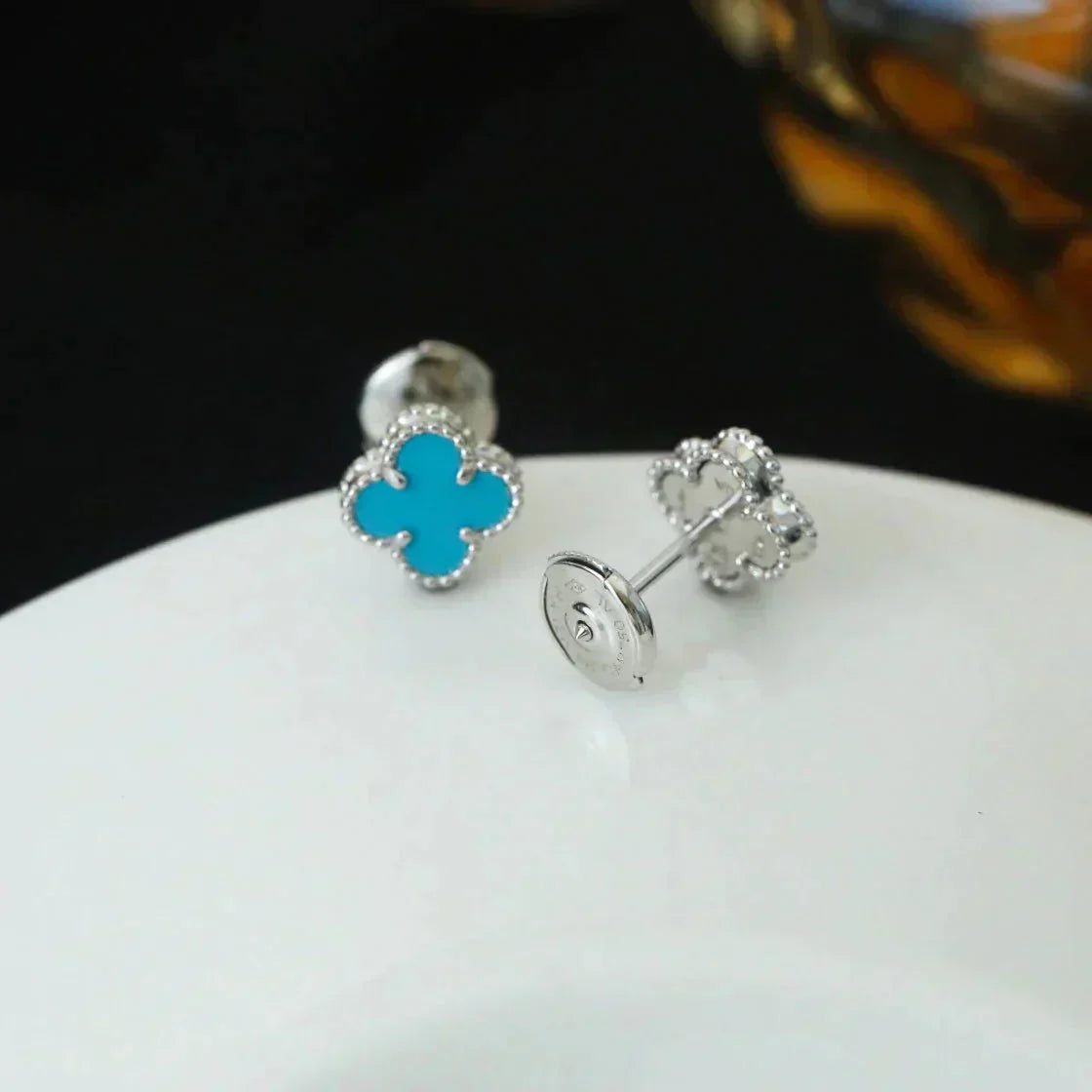 [Regal Gem]CLOVER MINI 9.5MM ONYX STUD EARRINGS SILVER