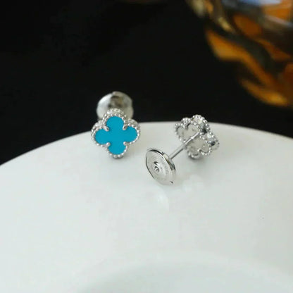 [Regal Gem]CLOVER MINI 9.5MM ONYX STUD EARRINGS SILVER