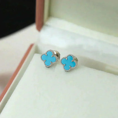 [Regal Gem]CLOVER MINI 9.5MM ONYX STUD EARRINGS SILVER