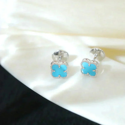 [Regal Gem]CLOVER MINI 9.5MM ONYX STUD EARRINGS SILVER