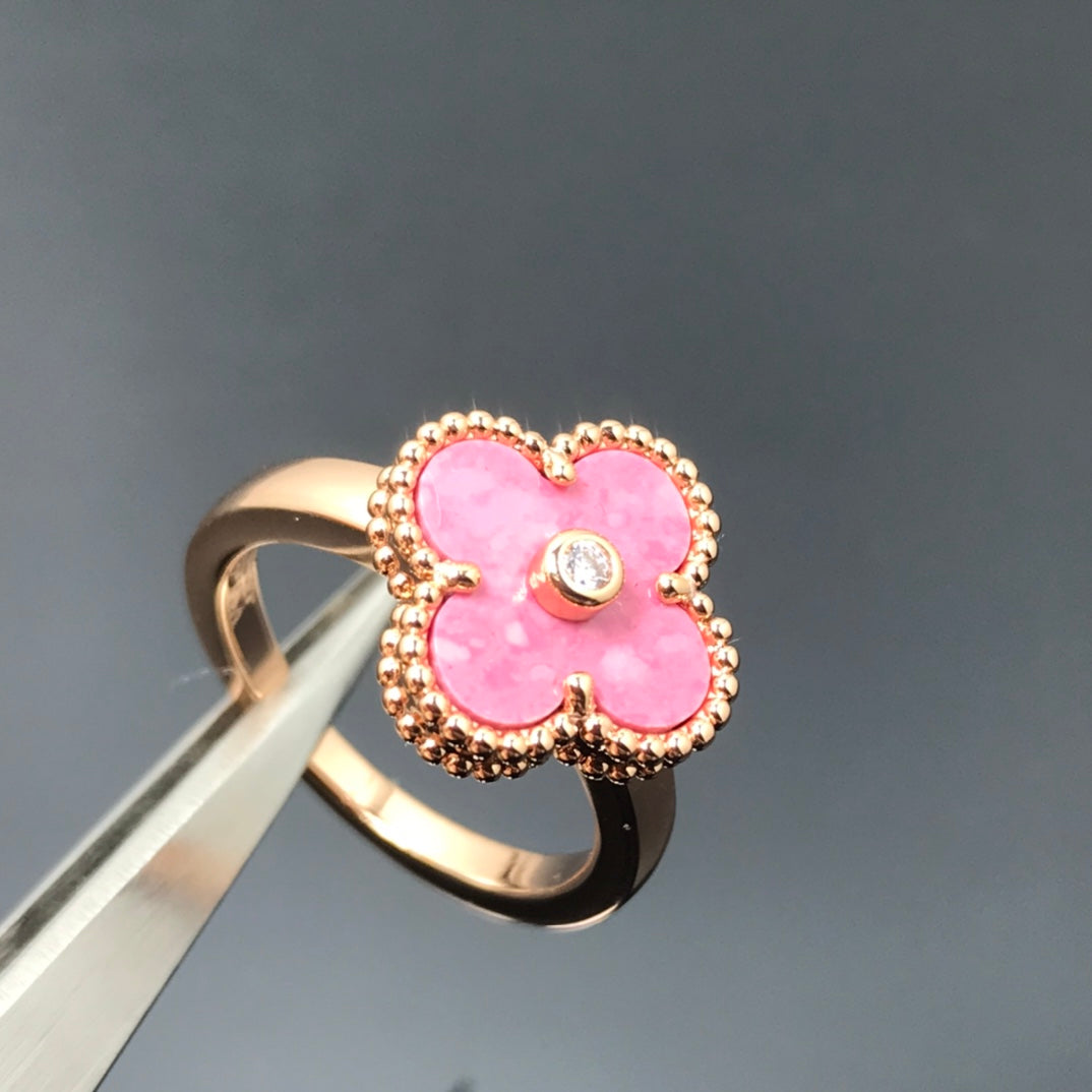 [Regal Gem]CLOVER RHODONITE Regal Gem GOLD RING