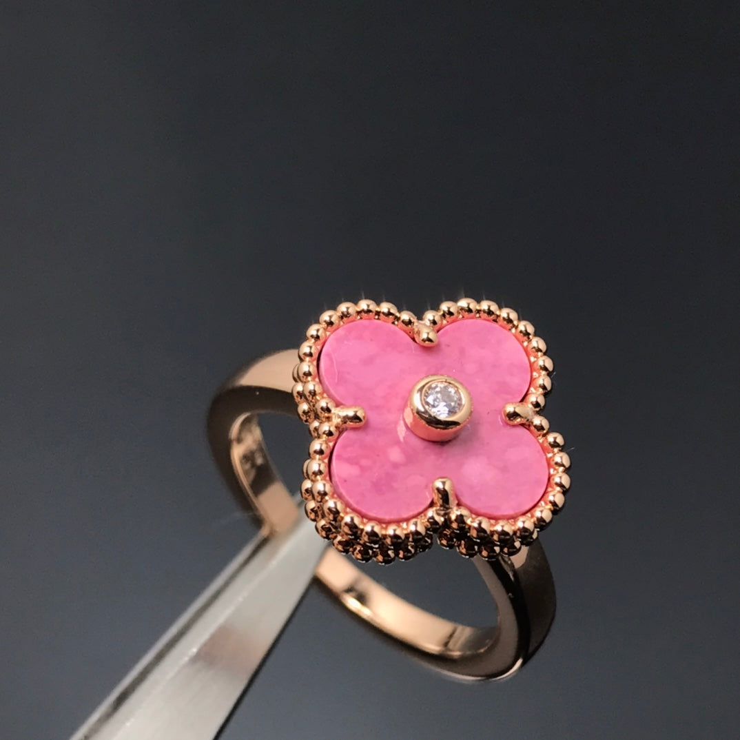 [Regal Gem]CLOVER RHODONITE Regal Gem GOLD RING
