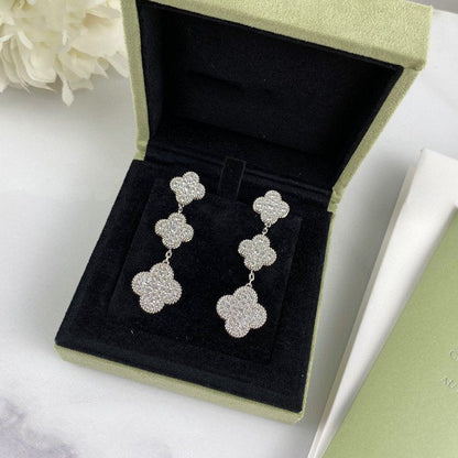 [Regal Gem]CLOVER 3 MOTIF DIAMOND SILVER DROP EARRINGS