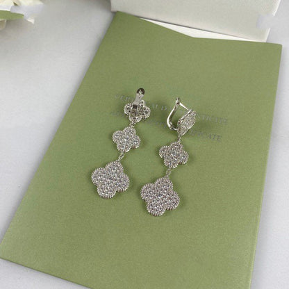[Regal Gem]CLOVER 3 MOTIF DIAMOND SILVER DROP EARRINGS