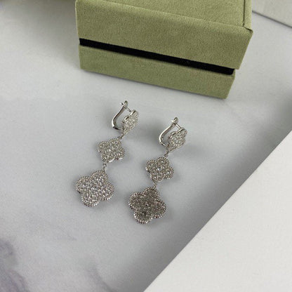 [Regal Gem]CLOVER 3 MOTIF DIAMOND SILVER DROP EARRINGS