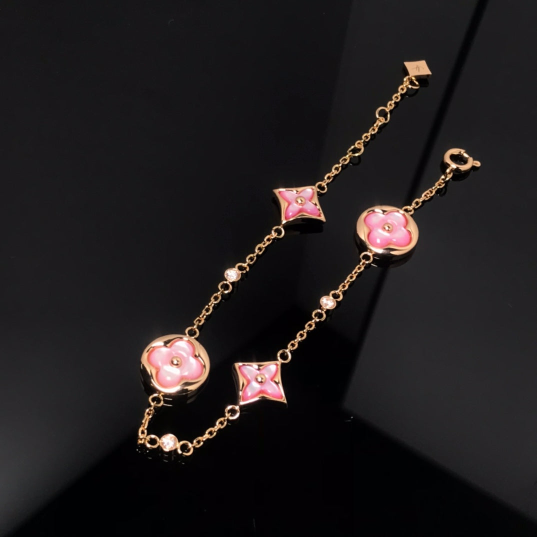 [Regal Gem]STAR AND SUN 4 MOTIF PINK MOP PINK GOLD BRACELET