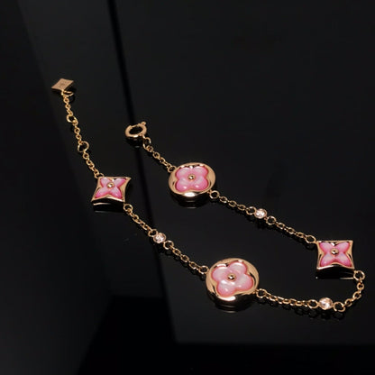[Regal Gem]STAR AND SUN 4 MOTIF PINK MOP PINK GOLD BRACELET