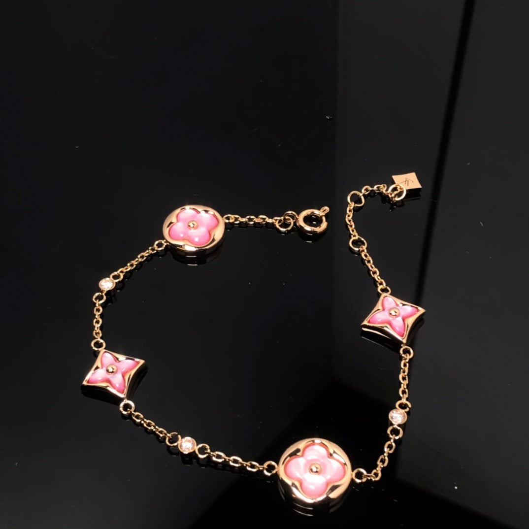 [Regal Gem]STAR AND SUN 4 MOTIF PINK MOP PINK GOLD BRACELET