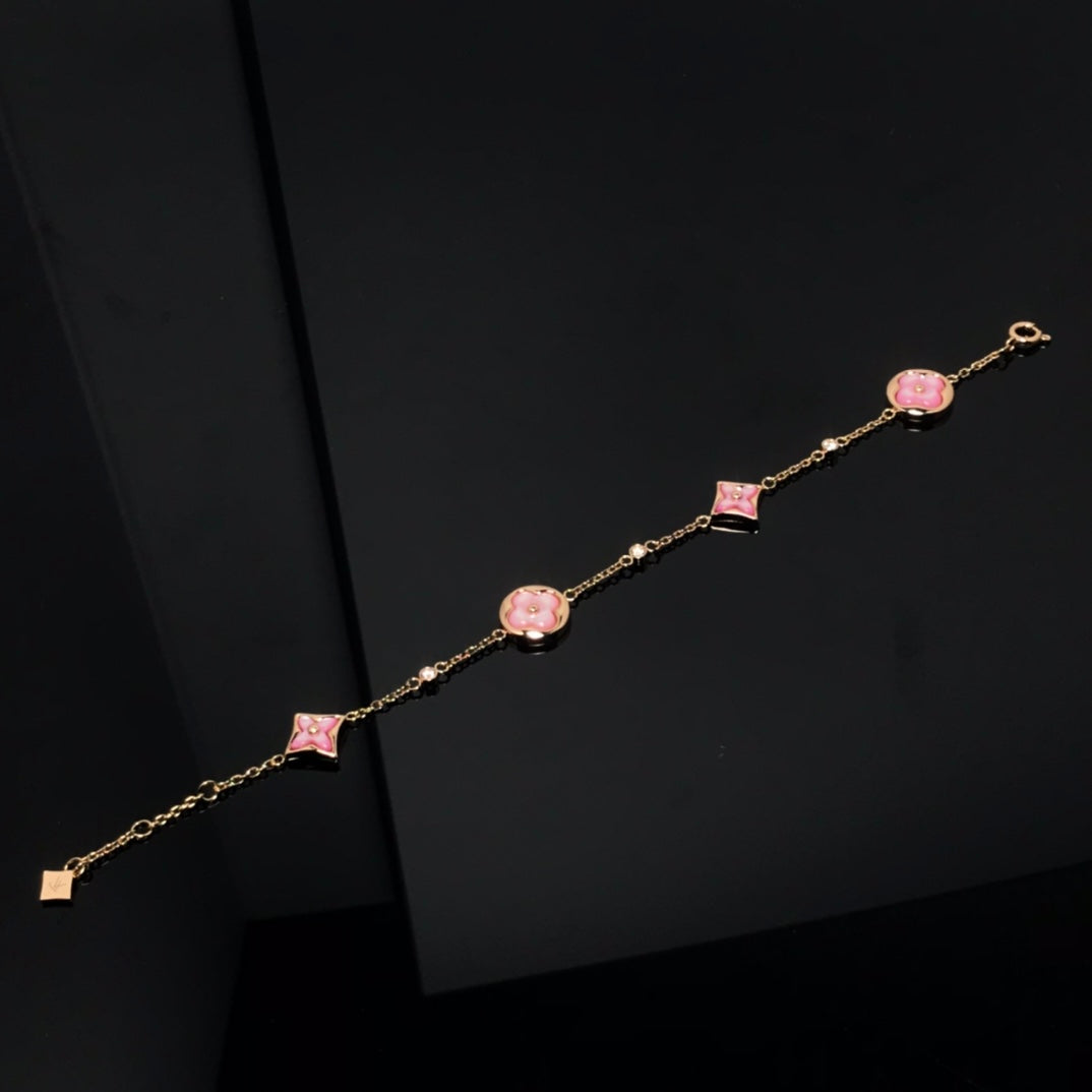 [Regal Gem]STAR AND SUN 4 MOTIF PINK MOP PINK GOLD BRACELET