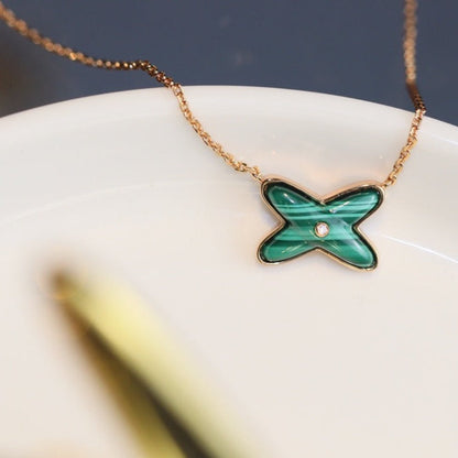 [Regal Gem]JEUX MALACHITE 1 DIAMOND PINK GOLD NECKLACE
