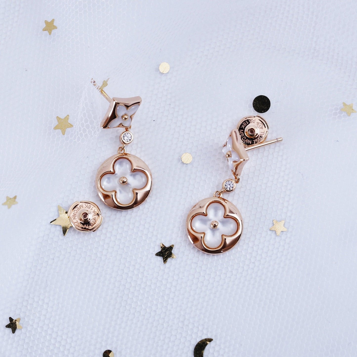 [Regal Gem]STAR AND SUN PINK GOLD MOP DROP EARRINGS