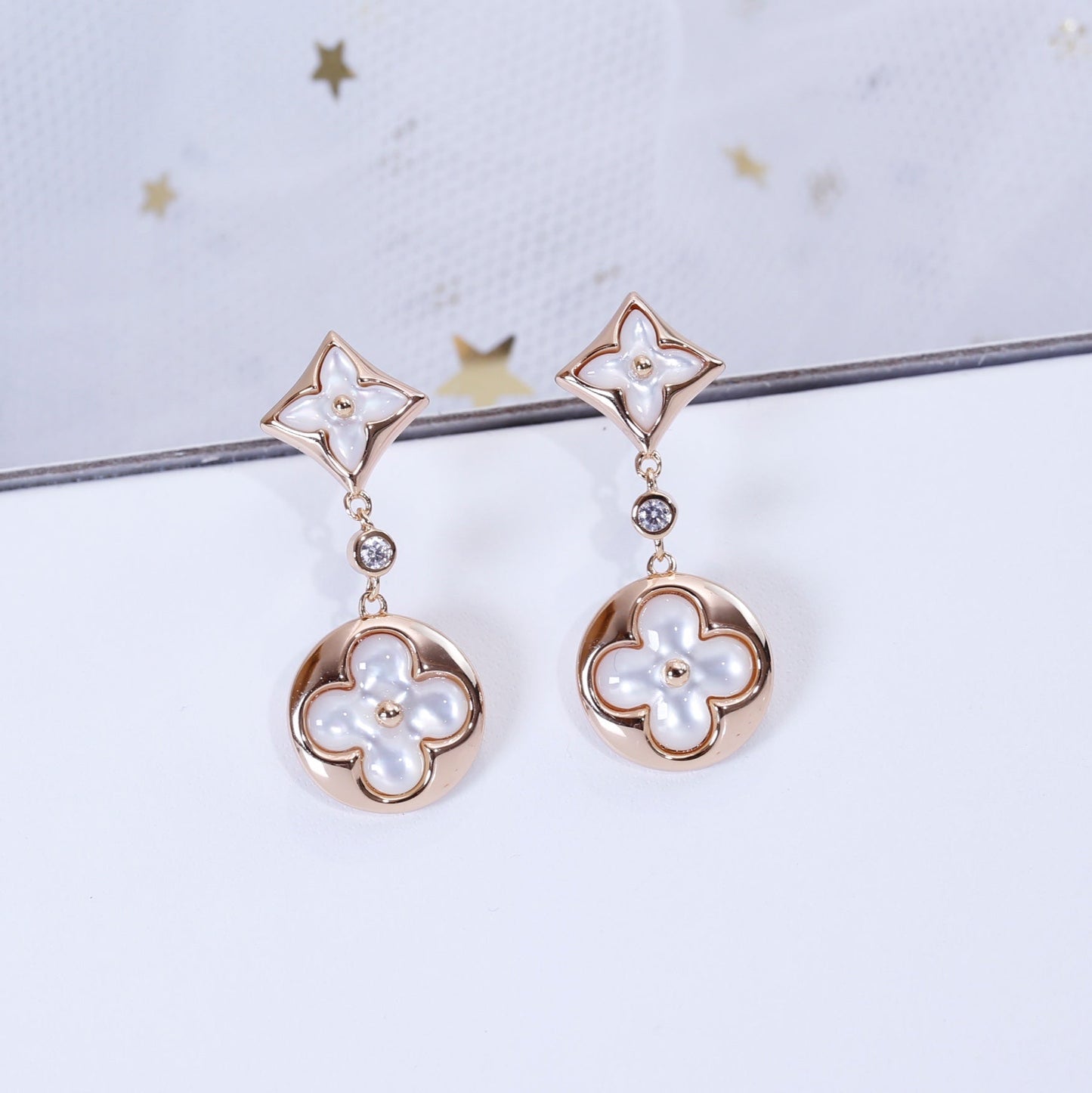 [Regal Gem]STAR AND SUN PINK GOLD MOP DROP EARRINGS