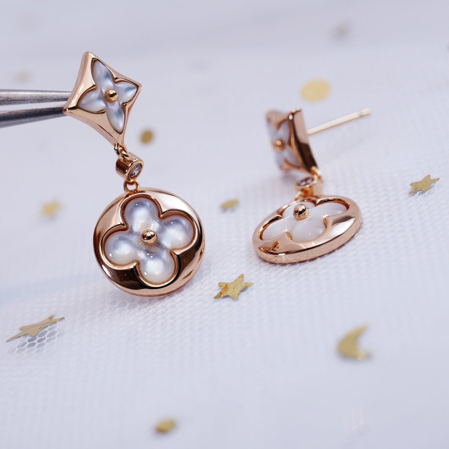 [Regal Gem]STAR AND SUN PINK GOLD MOP DROP EARRINGS
