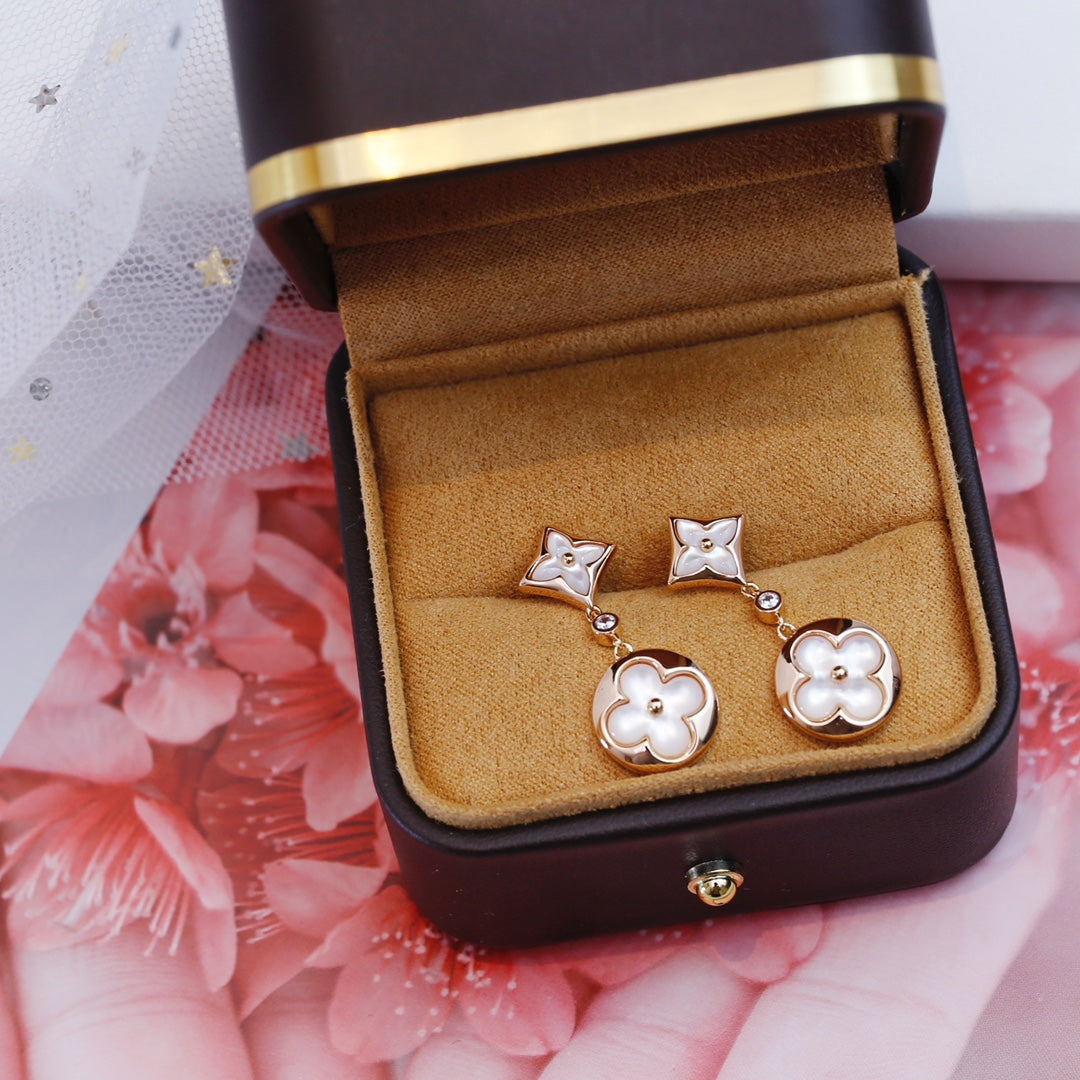 [Regal Gem]STAR AND SUN PINK GOLD MOP DROP EARRINGS