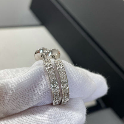[Regal Gem]LOVE DIAMOND SILVER HOOP EARRINGS