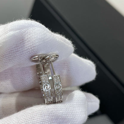[Regal Gem]LOVE DIAMOND SILVER HOOP EARRINGS