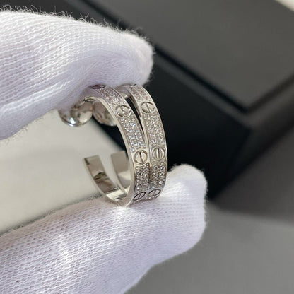 [Regal Gem]LOVE DIAMOND SILVER HOOP EARRINGS