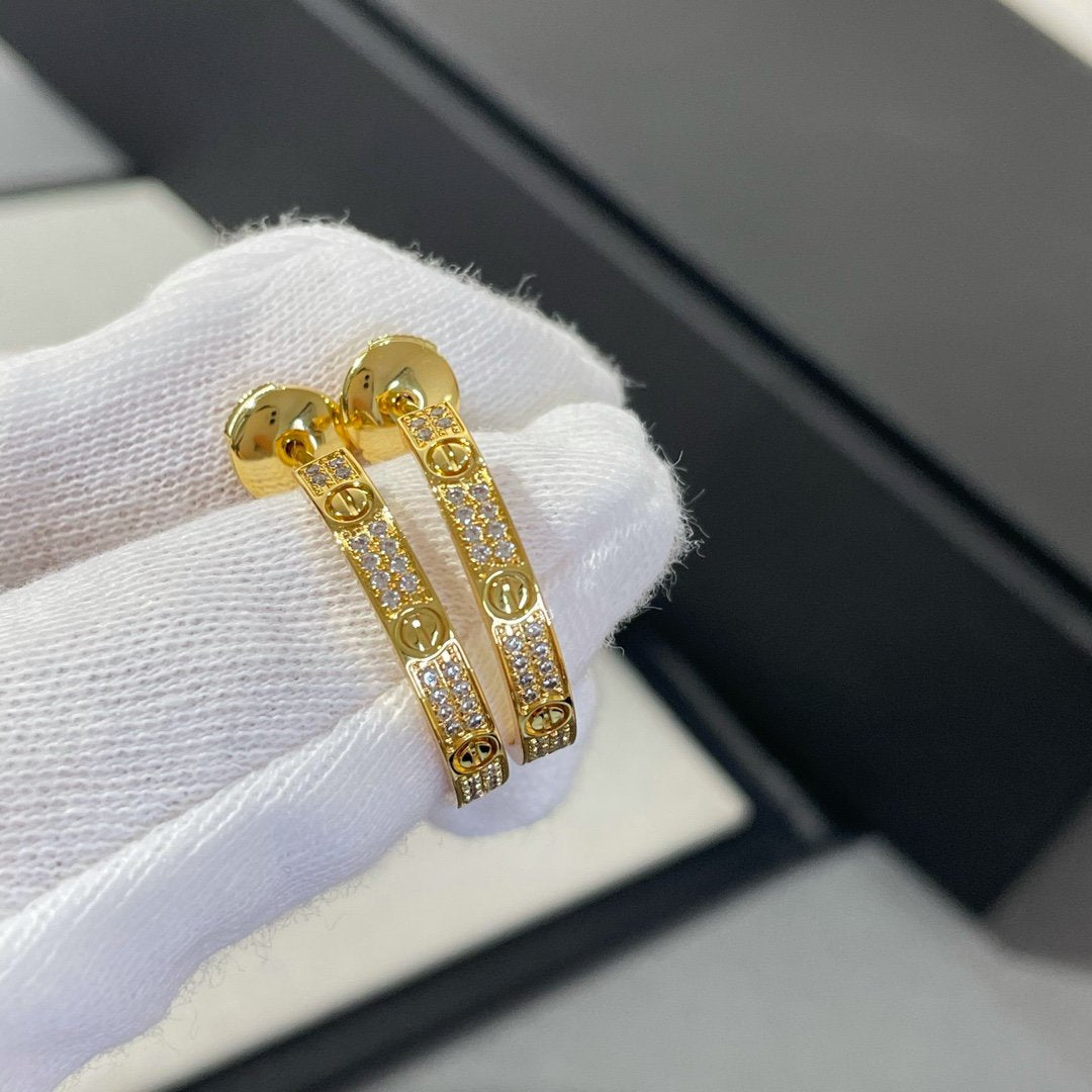 [Regal Gem]LOVE DIAMOND GOLD HOOP EARRINGS