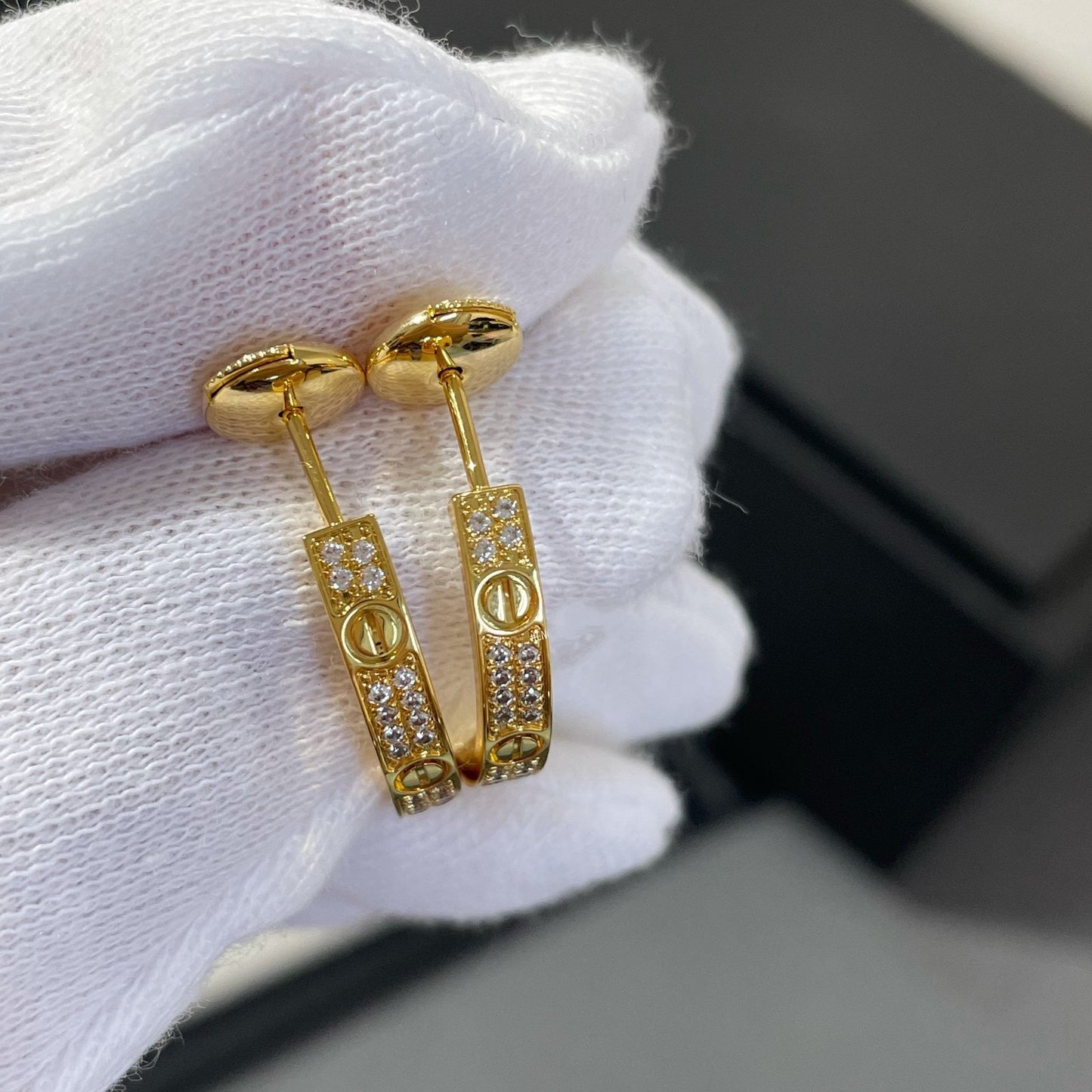 [Regal Gem]LOVE DIAMOND GOLD HOOP EARRINGS