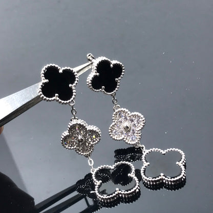 [Regal Gem]CLOVER 3 MOTIF DIAMOND ONYX SILVER EARRINGS