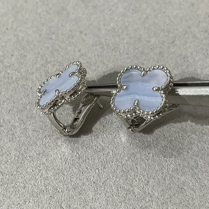 [Regal Gem]CLOVER CHALCEDONY SILVER STUD EARRINGS