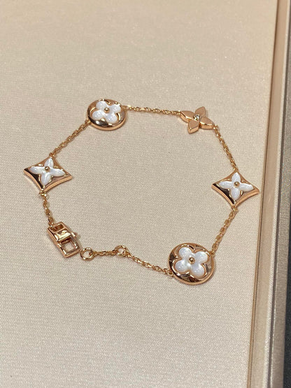 [Regal Gem]STAR AND SUN 5 MOTIF MOP PINK GOLD BRACELET