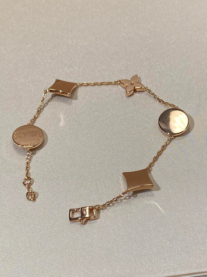 [Regal Gem]STAR AND SUN 5 MOTIF MOP PINK GOLD BRACELET