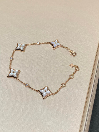 [Regal Gem]STAR 4 MOTIF MOP DIAMOND PINK GOLD BRACELET