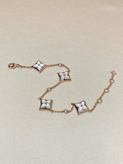 [Regal Gem]STAR 4 MOTIF MOP DIAMOND PINK GOLD BRACELET
