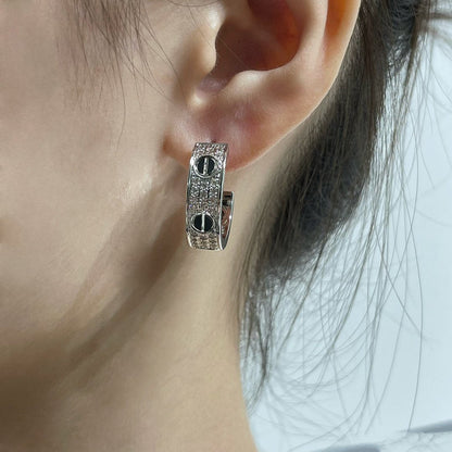 [Regal Gem]LOVE CERAMIC DIAMOND PAVED SILVER EARRINGS