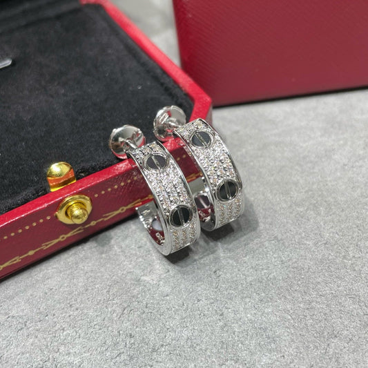 [Regal Gem]LOVE CERAMIC DIAMOND PAVED SILVER EARRINGS