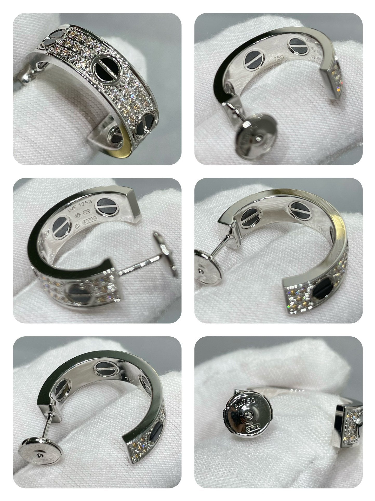 [Regal Gem]LOVE CERAMIC DIAMOND PAVED SILVER EARRINGS