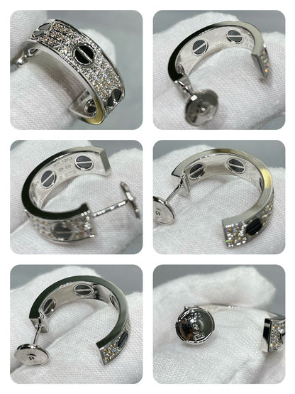 [Regal Gem]LOVE CERAMIC DIAMOND PAVED SILVER EARRINGS