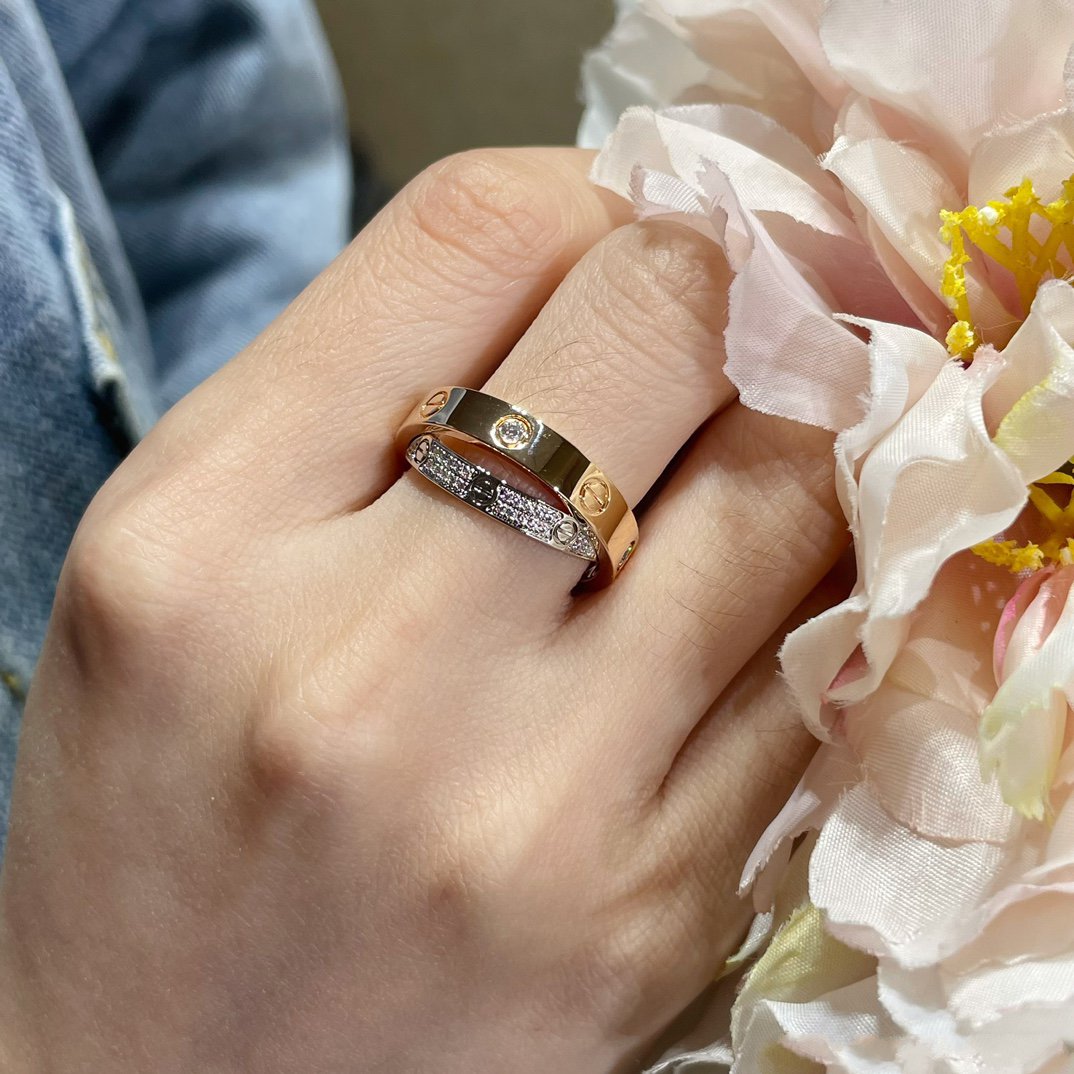 [Regal Gem]LOVE PINK GOLD SILVER DIAMOND DOUBLE RING