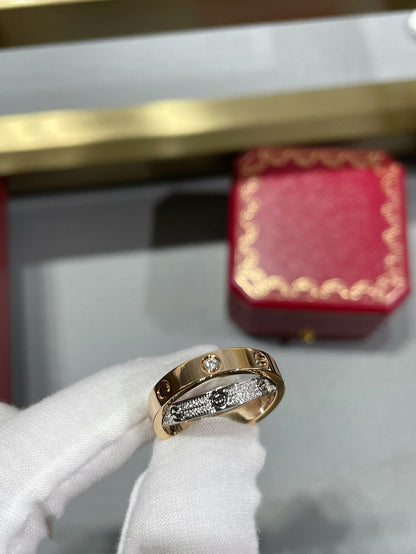 [Regal Gem]LOVE PINK GOLD SILVER DIAMOND DOUBLE RING