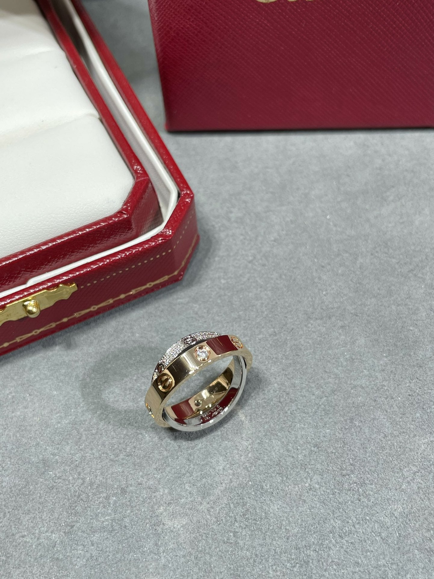 [Regal Gem]LOVE PINK GOLD SILVER DIAMOND DOUBLE RING