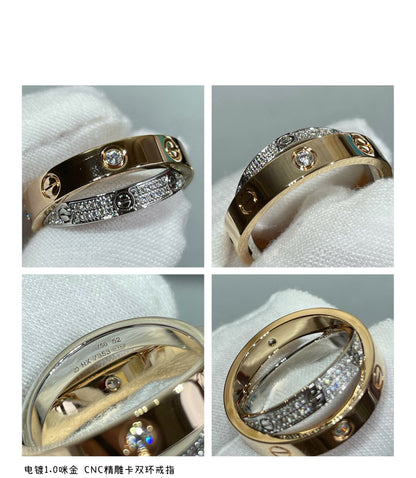 [Regal Gem]LOVE PINK GOLD SILVER DIAMOND DOUBLE RING