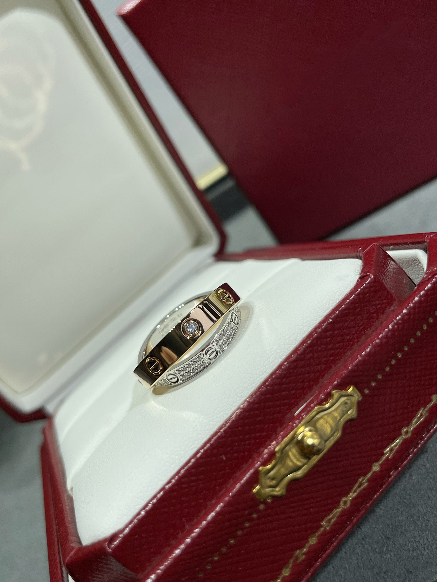 [Regal Gem]LOVE PINK GOLD SILVER DIAMOND DOUBLE RING