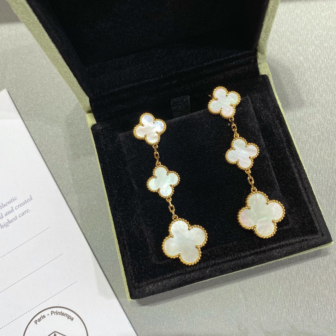 [Regal Gem]CLOVER MOP 3 MOTIFS GOLD EARRINGS