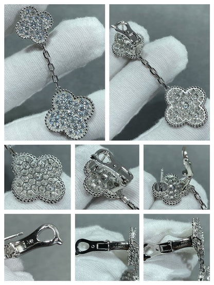 [Regal Gem]CLOVER 2 MOTIFS DIAMOND PAVED SILVER EARRINGS