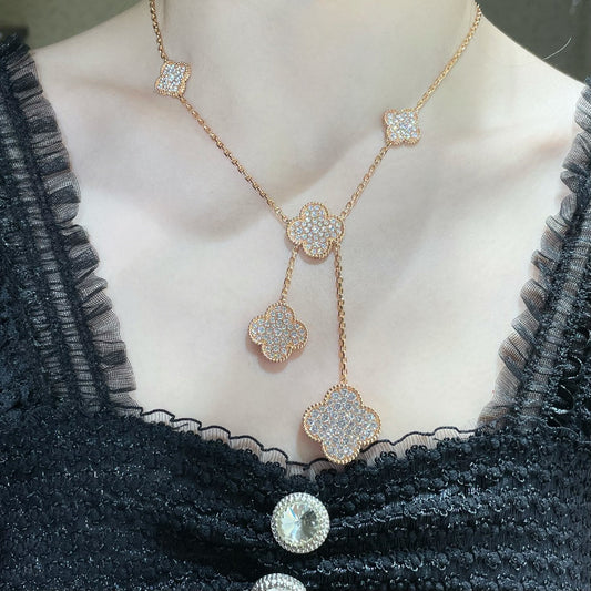 [Regal Gem]CLOVER 6 MOTIF DIAMOND PAVED NECKLACE