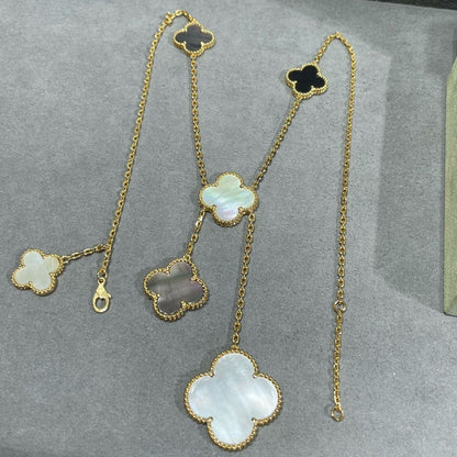 [Regal Gem]CLOVER 6 MOTIF MOP ONYX GOLD NECKLACE
