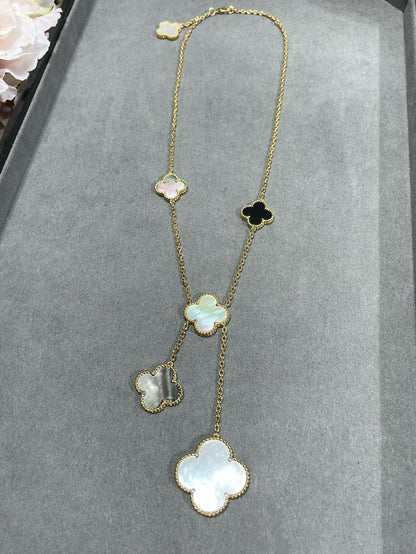 [Regal Gem]CLOVER 6 MOTIF MOP ONYX GOLD NECKLACE