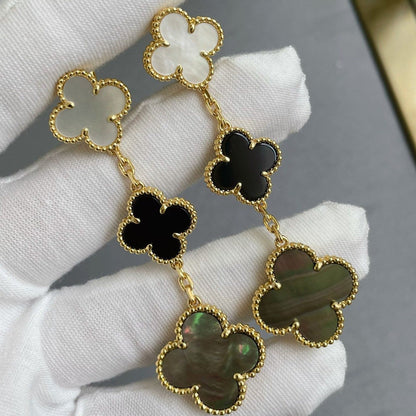 [Regal Gem]CLOVER 3 MOTIF MOP ONYX DARK MOP PINK GOLD EARRINGS